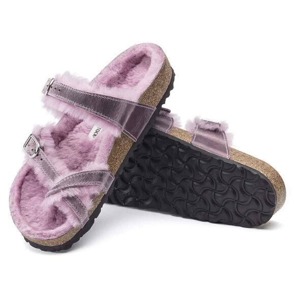 Birkenstock Mayari Shearling Oiled Leather Lavender Sandals 1021016 US4 EU35 - Picture 2 of 7